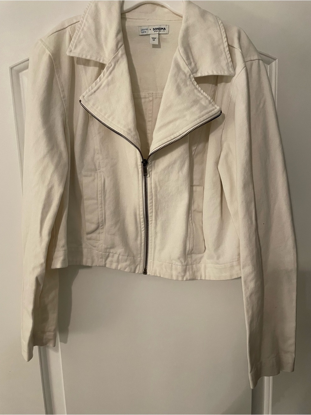Sonoma Cream Lauren Lane Zip-Front Jean Jacket